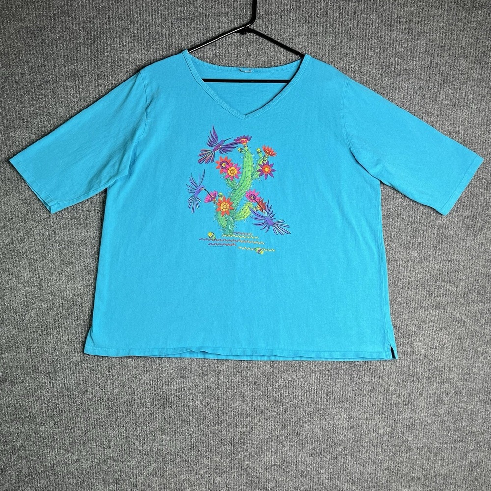 Sabaku Artwear Top XL Undeniable Attraction Hummingbird Floral‎ Art To Wear